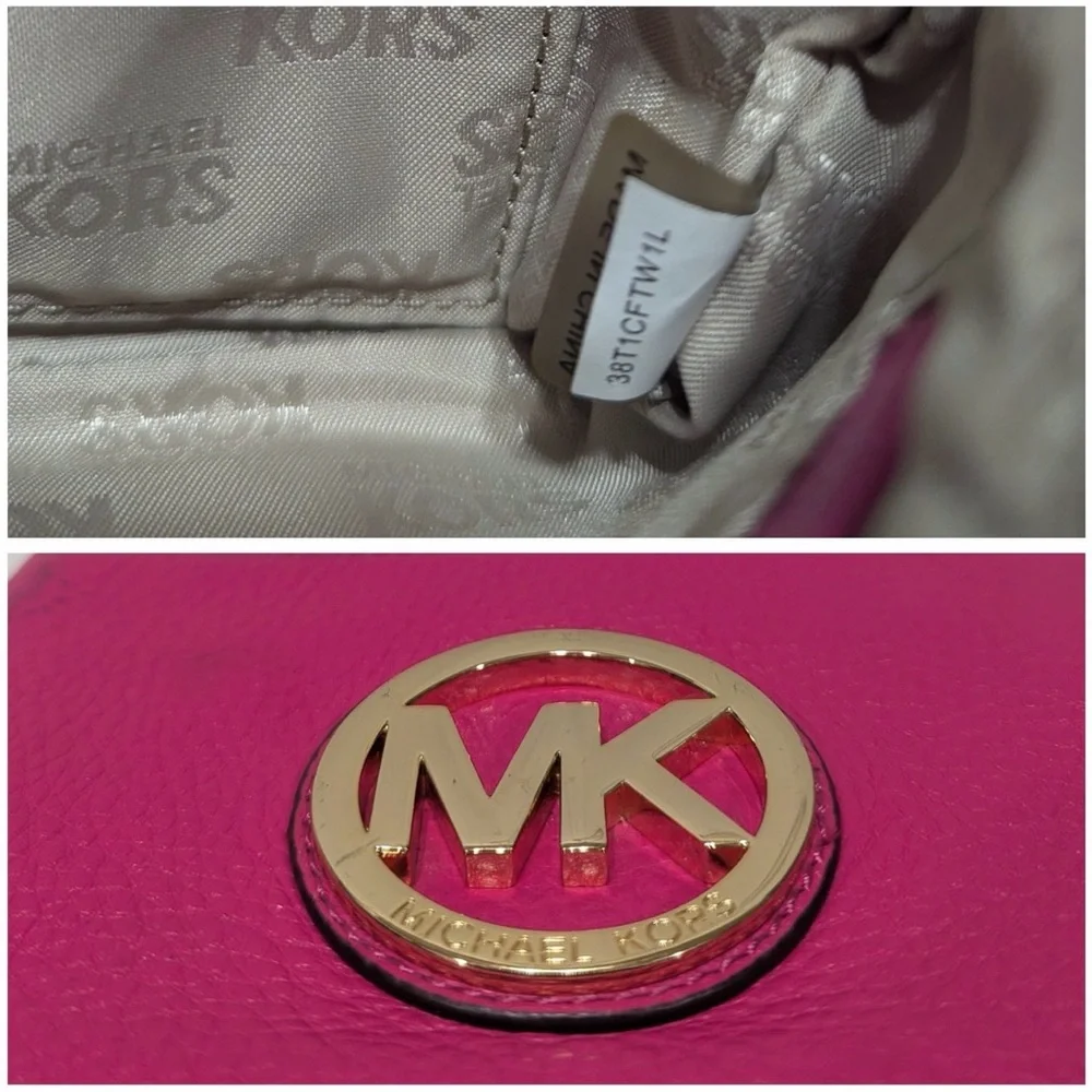 Michael Kors Fulton Pebbled Leather Wristlet Mini Bag Pink Gold 38T1CFTW1L